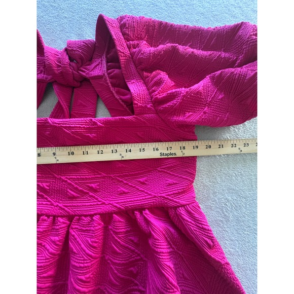 Free People Violet Mini Dress Fuchsia Pink Puff Sleeve Open Back XL - Picture 3 of 6
